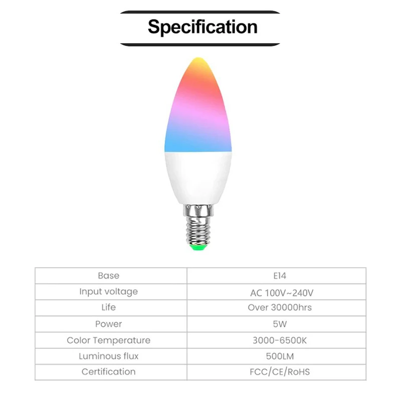 EWelink E14 Candle Lamp Smart Wifi 100-240V RGB 3000-6000K Dimmable Smart LED Light Bulbs Bedroom Living Room Voice Control