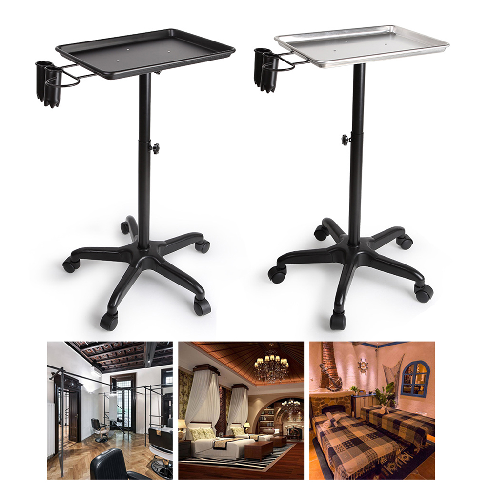 Salon Spa Schönheit Tattoo Wagen Silber Rolling Service Instrument Tablett schwarz und silber