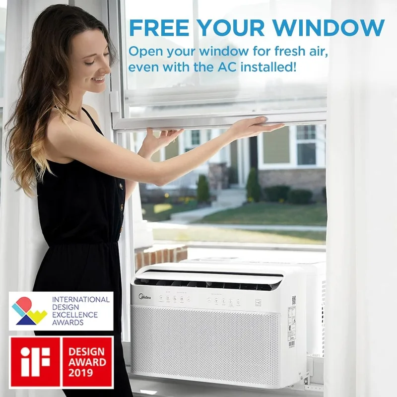 10,000 BTU U-Shaped Smart Inverter Window Air Conditioner–Cools up to 450 Sq. Ft., Ultra Quiet with Open Window Flexibility