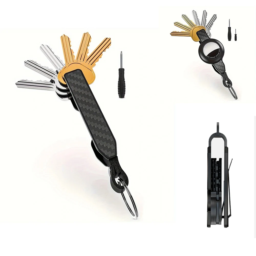 Organizador de llaves para hombre, llavero metálico compacto, llavero innovador minimalista para soporte Airtag |   El llavero asegura 2-6 llaves