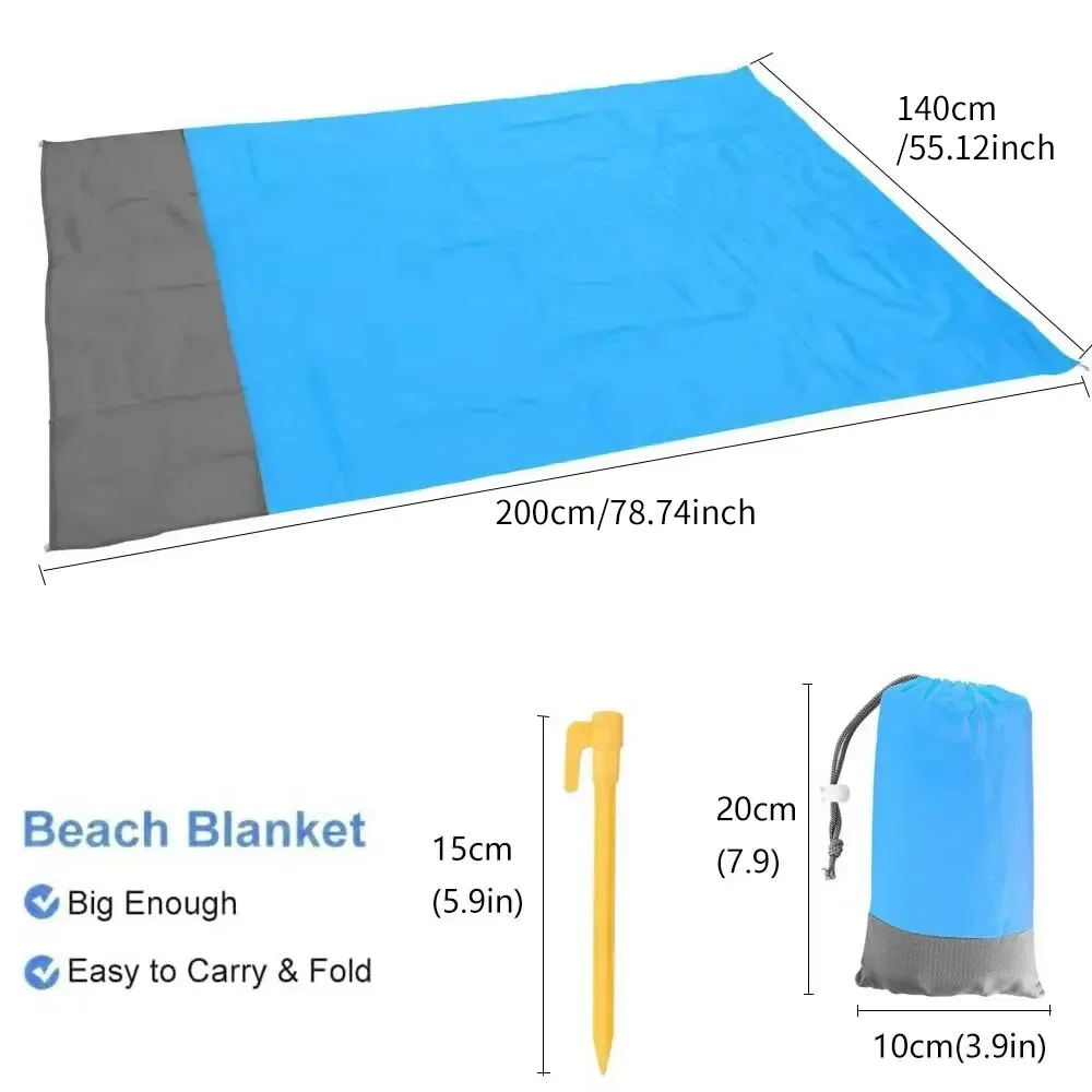Stranddecke Sanddicht 200 x 140 cm wasserdichte Strandmatte Leichte Picknickdecke für Reisen Wandern Sport