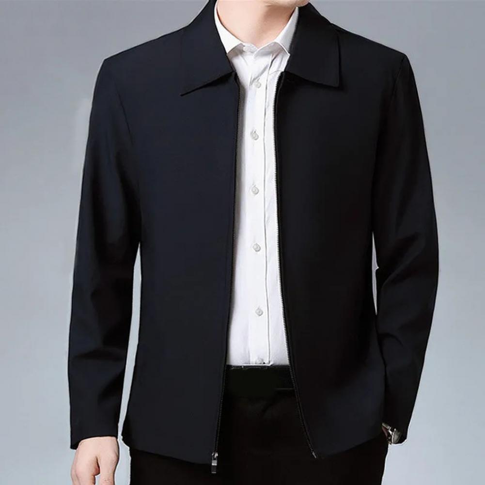 Chaqueta de hombre Elegante chaqueta de solapa para hombre de mediana edad con bolsillos con cierre de cremallera para negocios formales o ropa casual en primavera y otoño