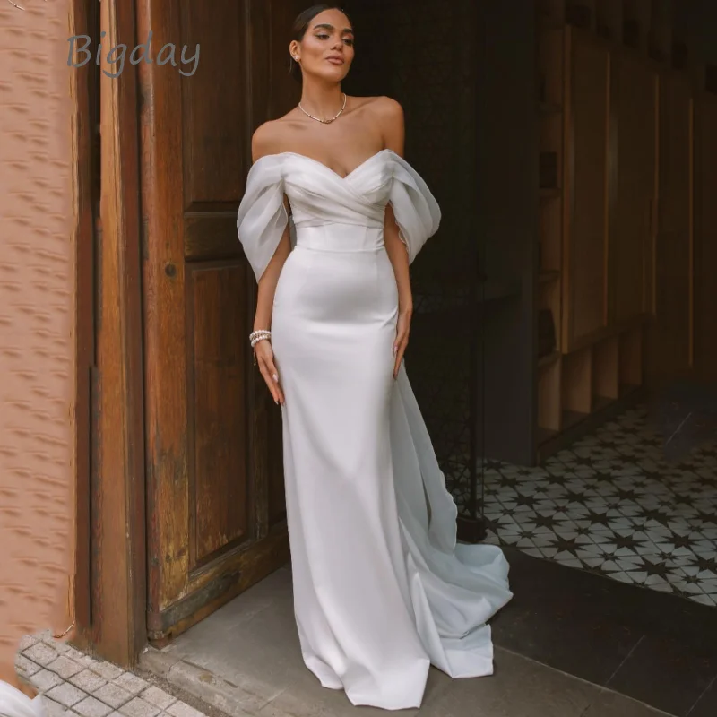 Elegante Schatz Meerjungfrau Hochzeit Kleid Frauen Weiß Weg Von Der Schulter Open Back Brautkleid Zug Vestidos De Novia Angepasst