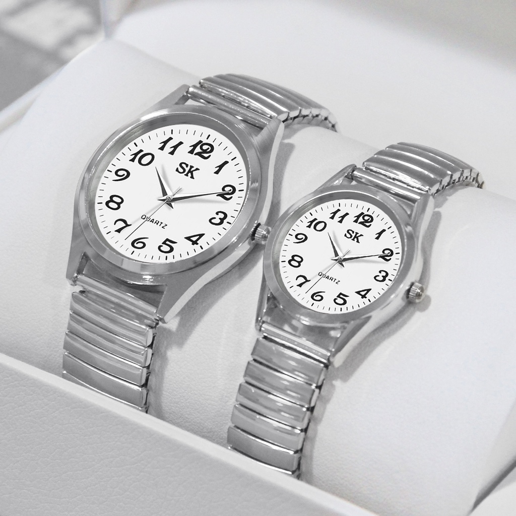 Reloj de negocios para hombre y mujer, conjunto de reloj de pareja, conjunto de reloj de cuarzo con correa elástica de estilo bohemio romántico (caja no incluida)
