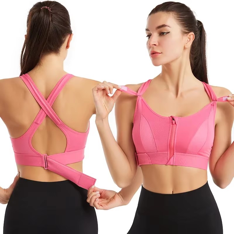 Sport-BHs für Damen, Reißverschluss vorne, verstellbarer Riemen, stoßfest, elastisch, Fitness, sportlicher Büstenhalter, schlankes Yoga-Crop-Top