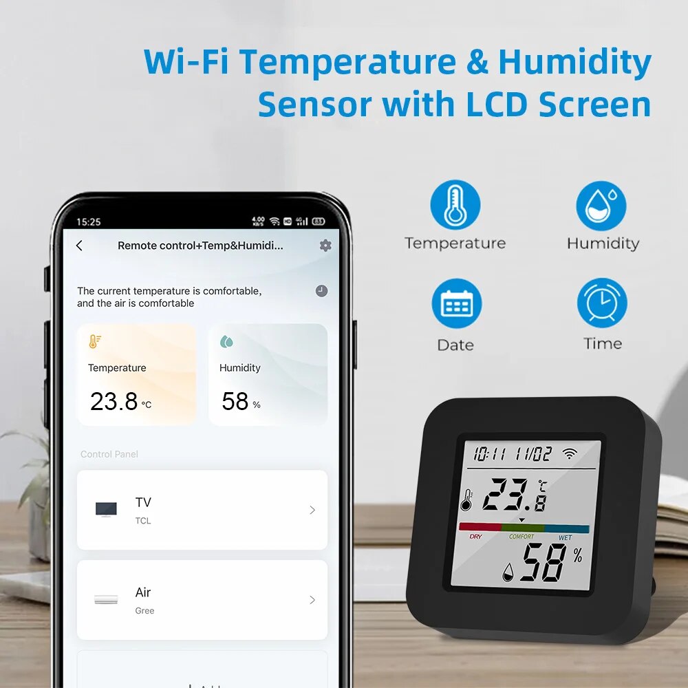 ONENUO Tuya Inteligentny uniwersalny pilot na podczerwień z czujnikiem temperatury i wilgotności do telewizora / klimatyzatora Współpracuje z Alexa Google