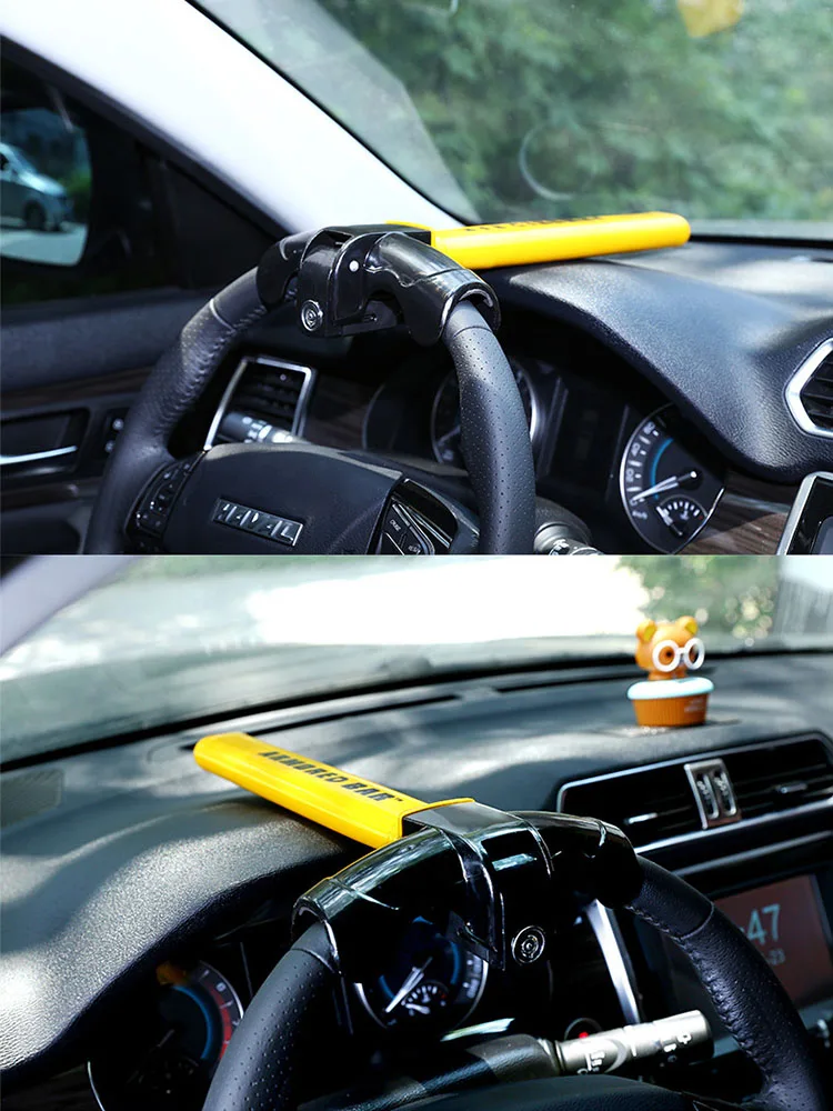 KOOJN Bold และหนาพวงมาลัยรถล็อค 2 ปุ่มล็อคแบบวงกลม Core T-รูปล็อค Multi-Functional Anti-Theft ล็อครถ