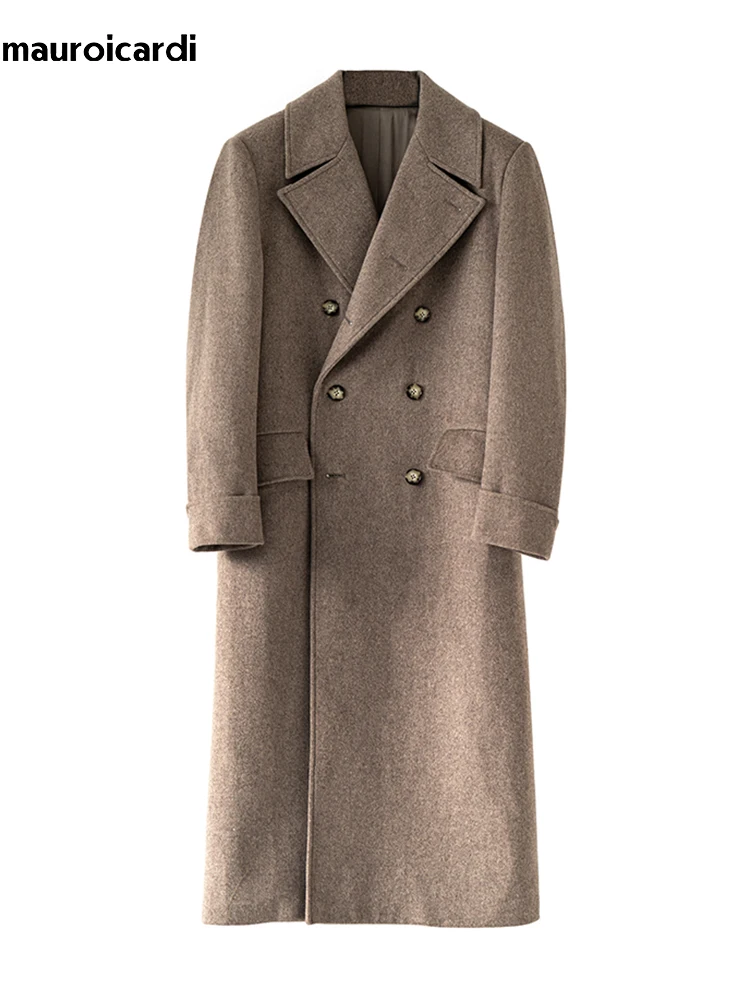 Mauroicardi Otoño Invierno largo cálido verde Polo abrigo hombres doble botonadura fresco lujo elegante estilo inglés mezclas de lana abrigo