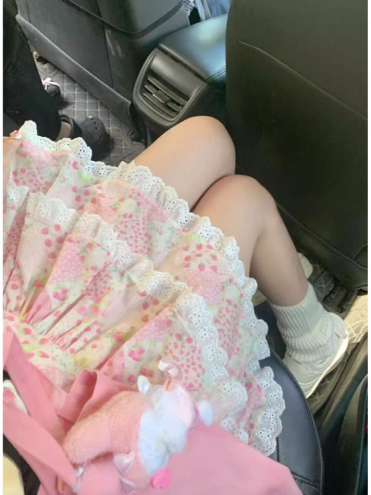 Japanse Kawaii Rokken Vrouwen 2000s Vintage Y2k Kleding Roze A-lijn Slanke Lolita Mini Rokken Zoete Hoge Taille Kant Outfits Zomer