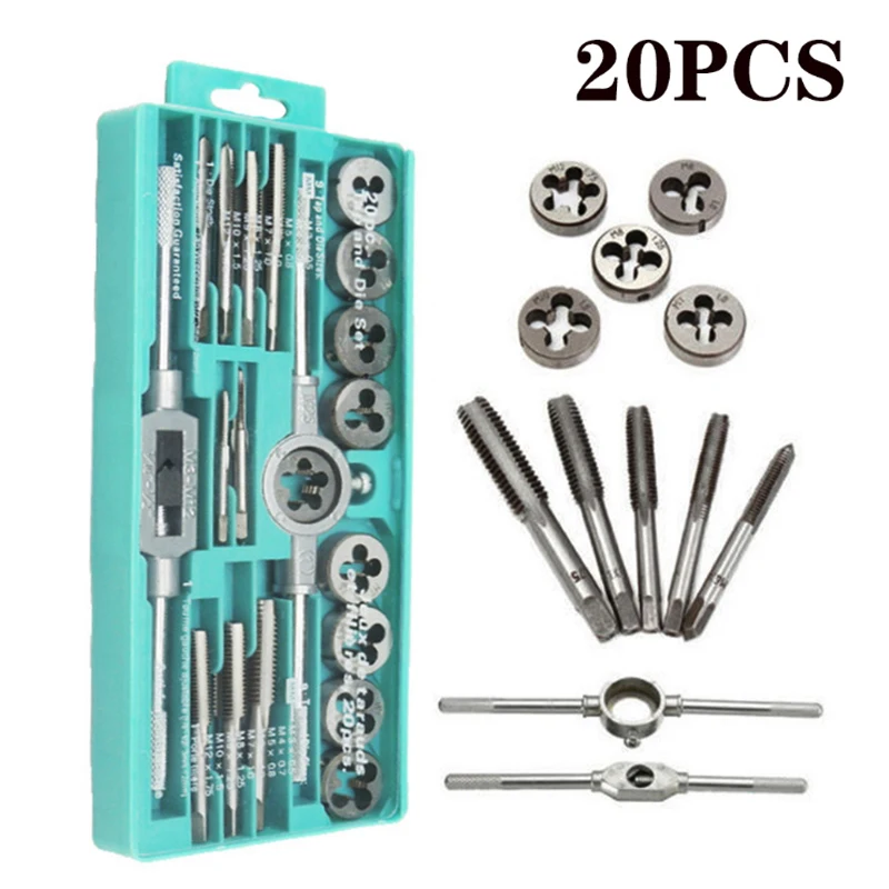 8/12/20 pezzi set di maschi e matrici manuali metrici M3-M12 tappi per filettatura strumenti per alesatore conico dritto