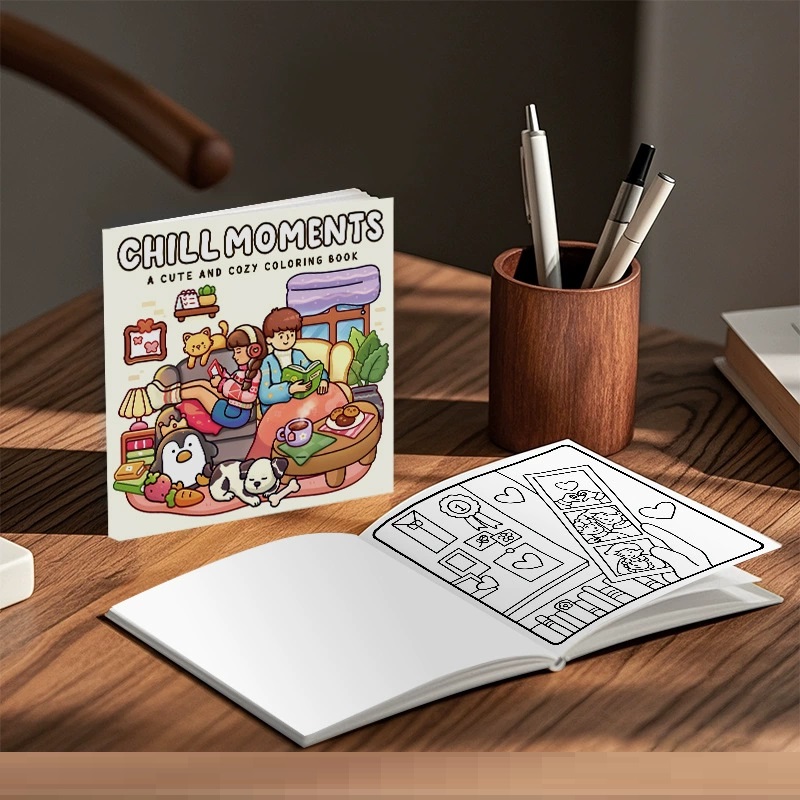 CHILL MOMENTS: Malbuch für Erwachsene mit niedlichen, gemütlichen Alltagsaktivitäten zur Entspannung (gemütliche Räume zum Ausmalen)