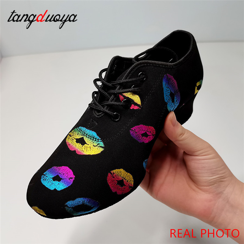Women's Lady's Girl's Indoor Oxford Leather Sole Chunky Heel Sneaker Ballroom Modern Latin Dance Shoes 3/5cm High Heels Dancing
