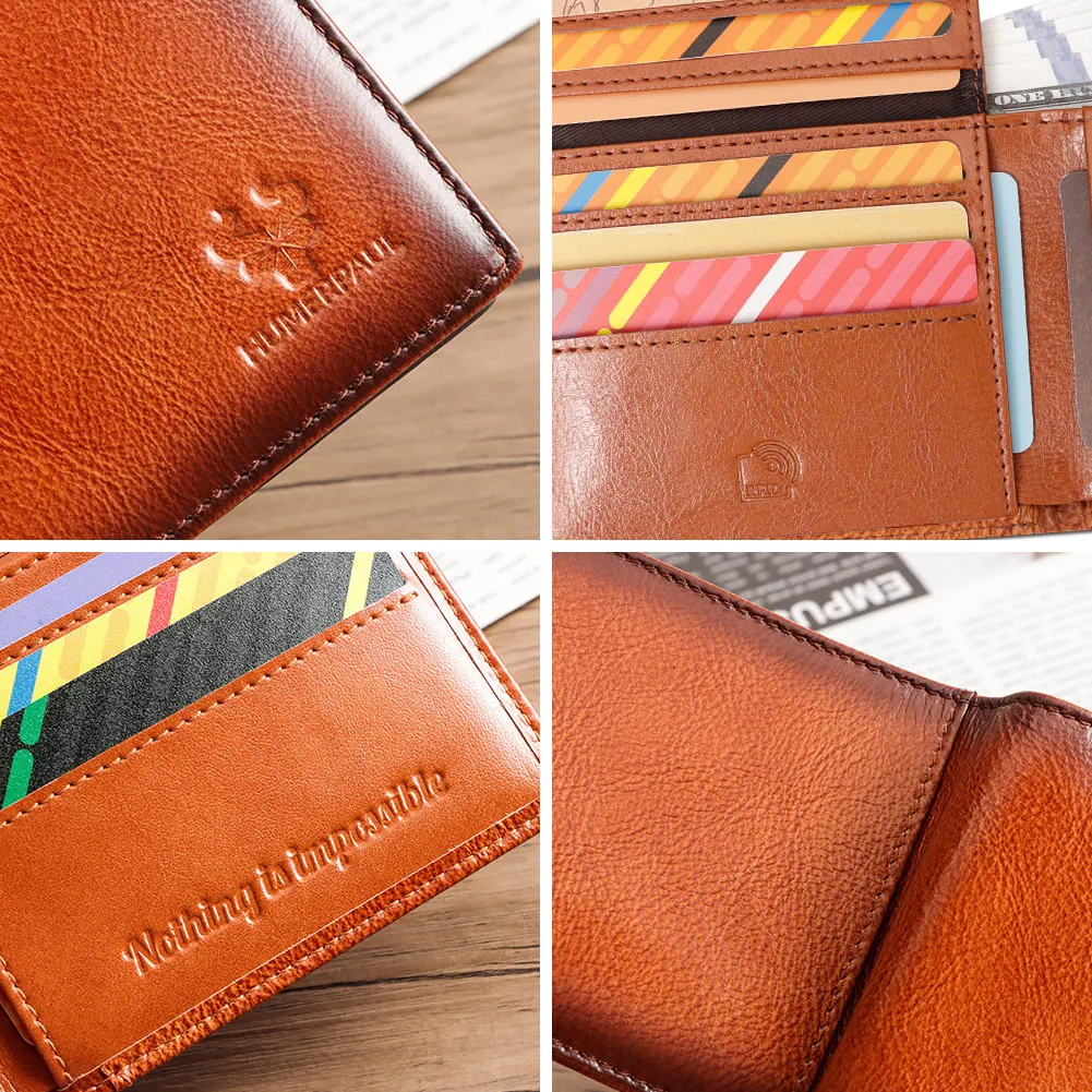 Cartera HUMERPAUL para hombre de cuero genuino con bloqueo RFID plegable elegante tarjetero con ventana de identificación monedero clásico para hombre