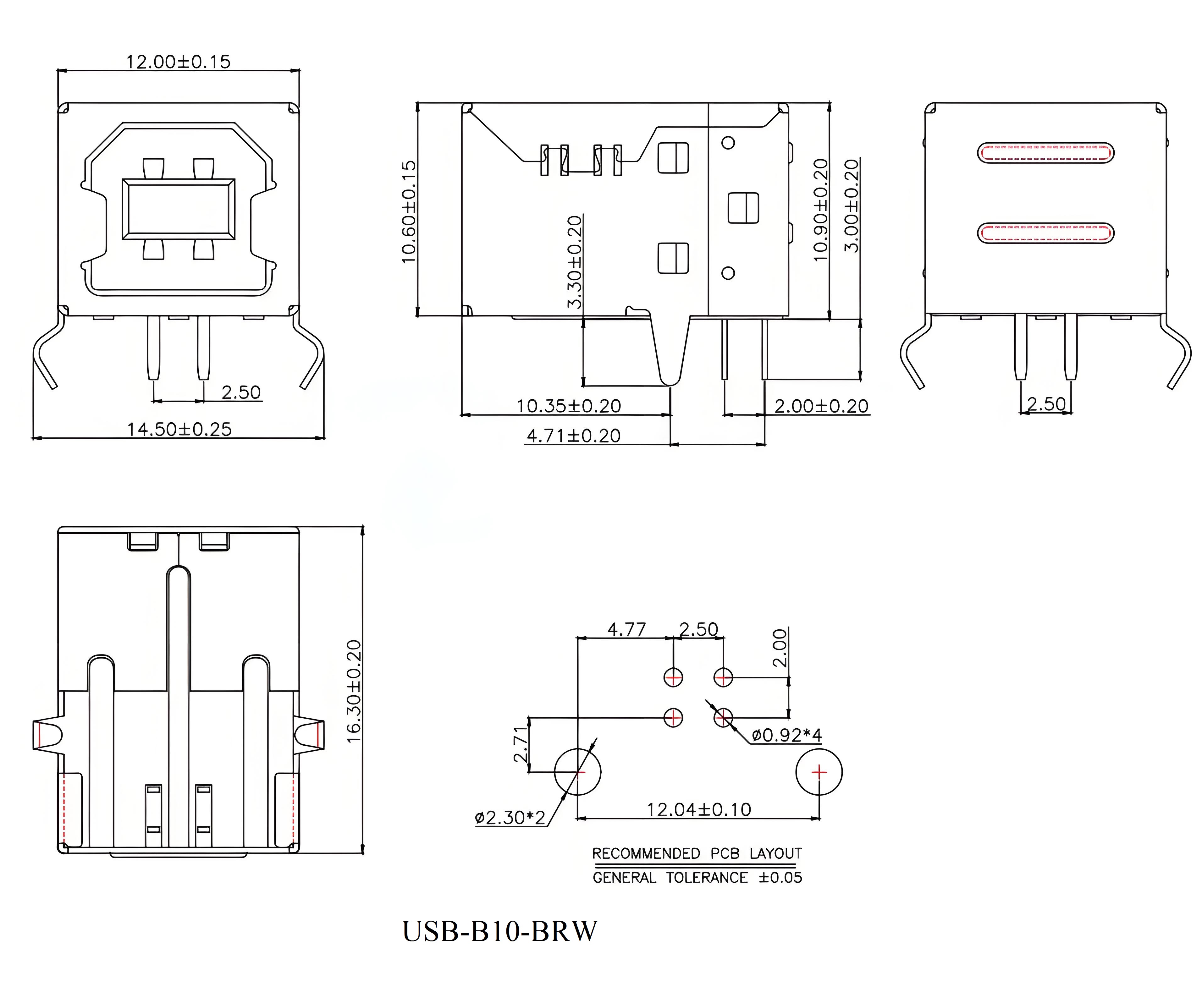 10 шт./USB-B10-Brw Usb-B12-Brw USB-разъем