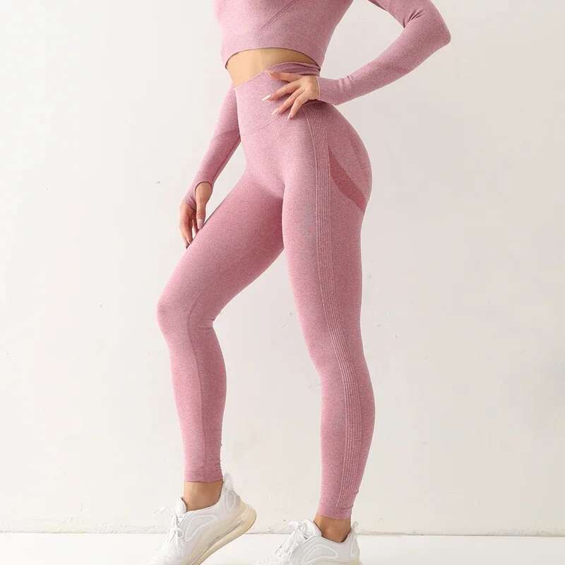Fiess Legging Yoga Solid Elastis Pinggang Tinggi Mulus Olahraga Wanita Celana Jogging Latihan Aksesori Gym Wanita