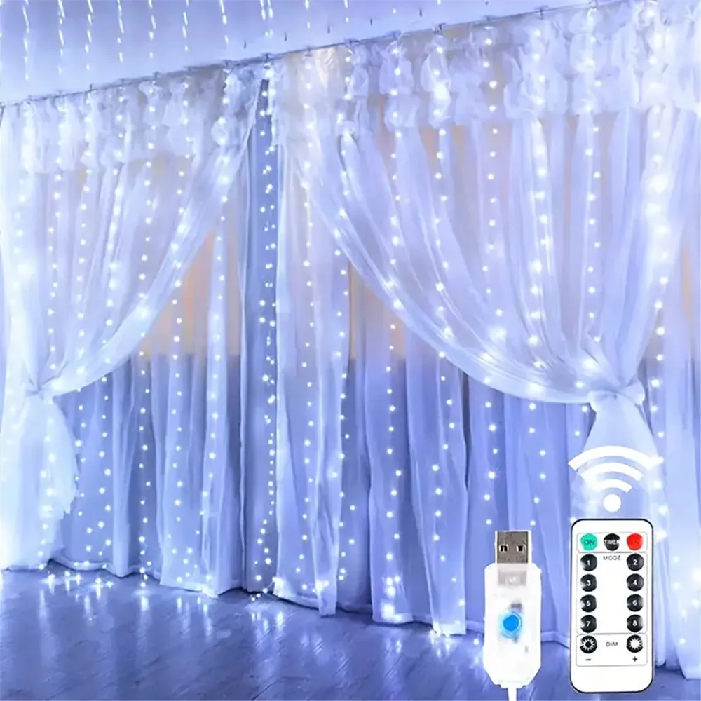 Weihnachten Urlaub LED Dekoration Lichter Fee Schlafzimmer String Girlande Beleuchtung Vorhang Lichter Mit Fernbedienung