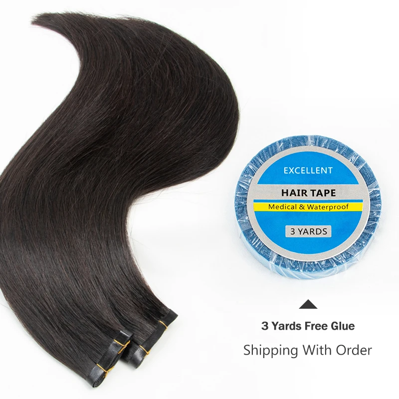 Fita longa invisível pu trama pacotes de cabelo humano cabelo natural real sem costura e sem cola fita injetada em extensões de cabelo pontas grossas