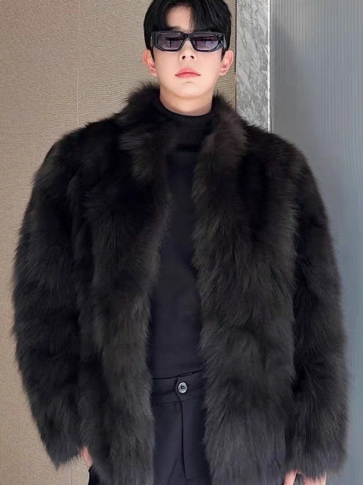 Pelz nachahmung Verdickt Männer Faux Fuchs Pelzmantel Männlichen Warme Mantel Langarm Neue Winter Faux Pelz Jacke Flauschigen Plüsch Pelz Mäntel