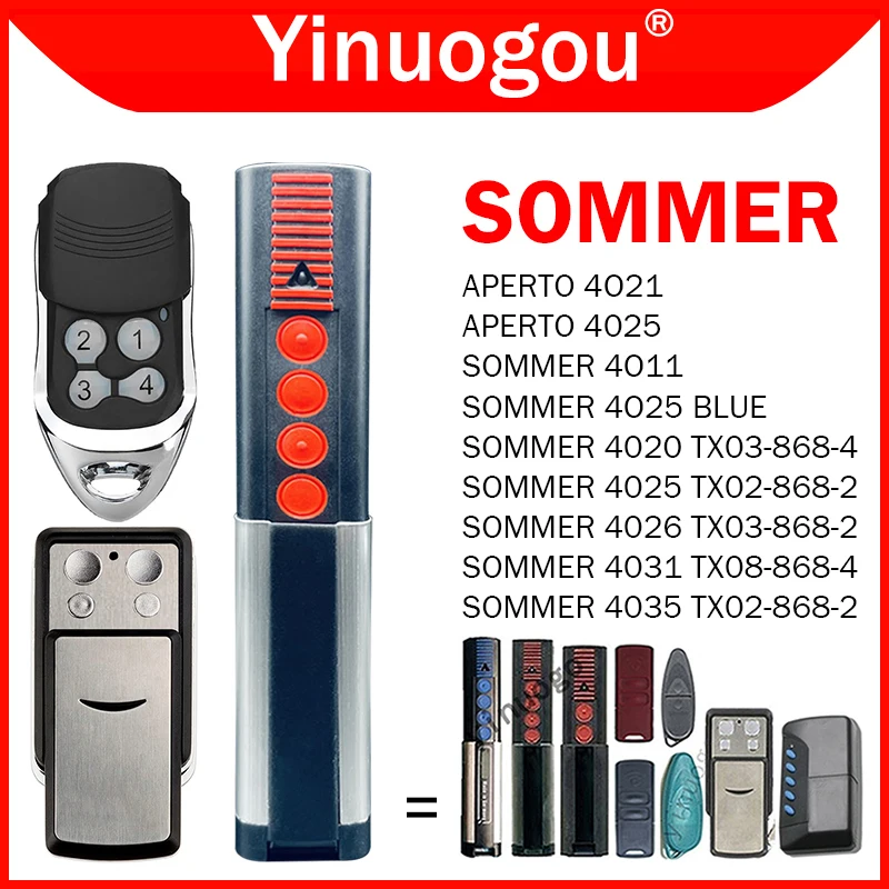 SOMMER 868 4020 TX03-868-4 4026 TX03-868-2 4031 TX08-868-4 Mando a distancia para puerta de garaje, transmisor manual con código variable de 868 MHz