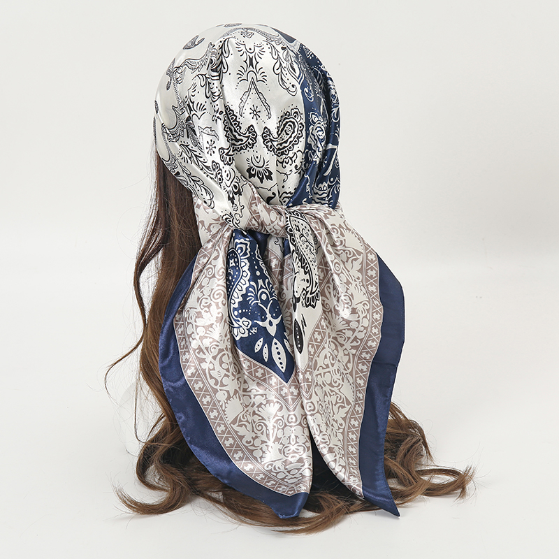 Lenço quadrado de cetim feminino muçulmano hijab elegante 2023 impressão lenço de seda xale envolve bandana alça acessórios para o cabelo bandana