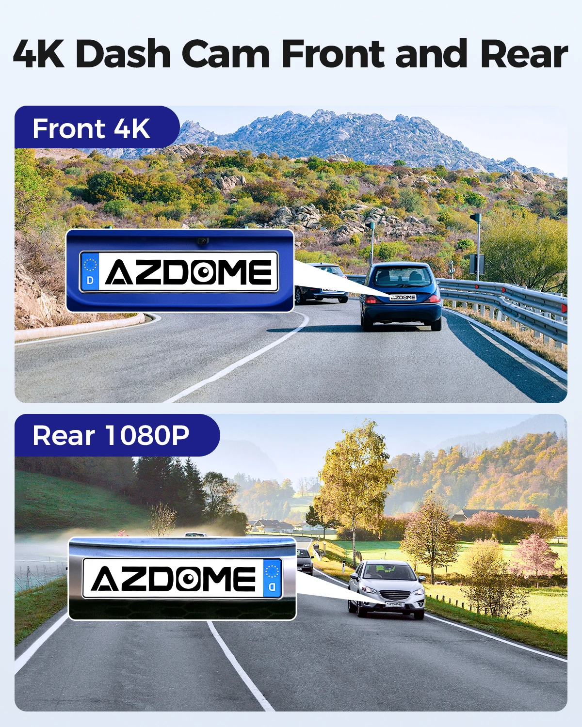 Azdome m300s 4k + 1080p câmera de painel dupla com 5.8ghz wifi gps visão noturna 24 horas modo estacionamento gravação em loop g-sensor