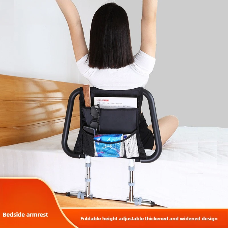 ราวจับข้างเตียง CarbonSteel ราวกั้นความปลอดภัยแบบพับได้สําหรับผู้สูงอายุ กรอบช่วยปรับความสูงได้สําหรับการป้องกันการตก