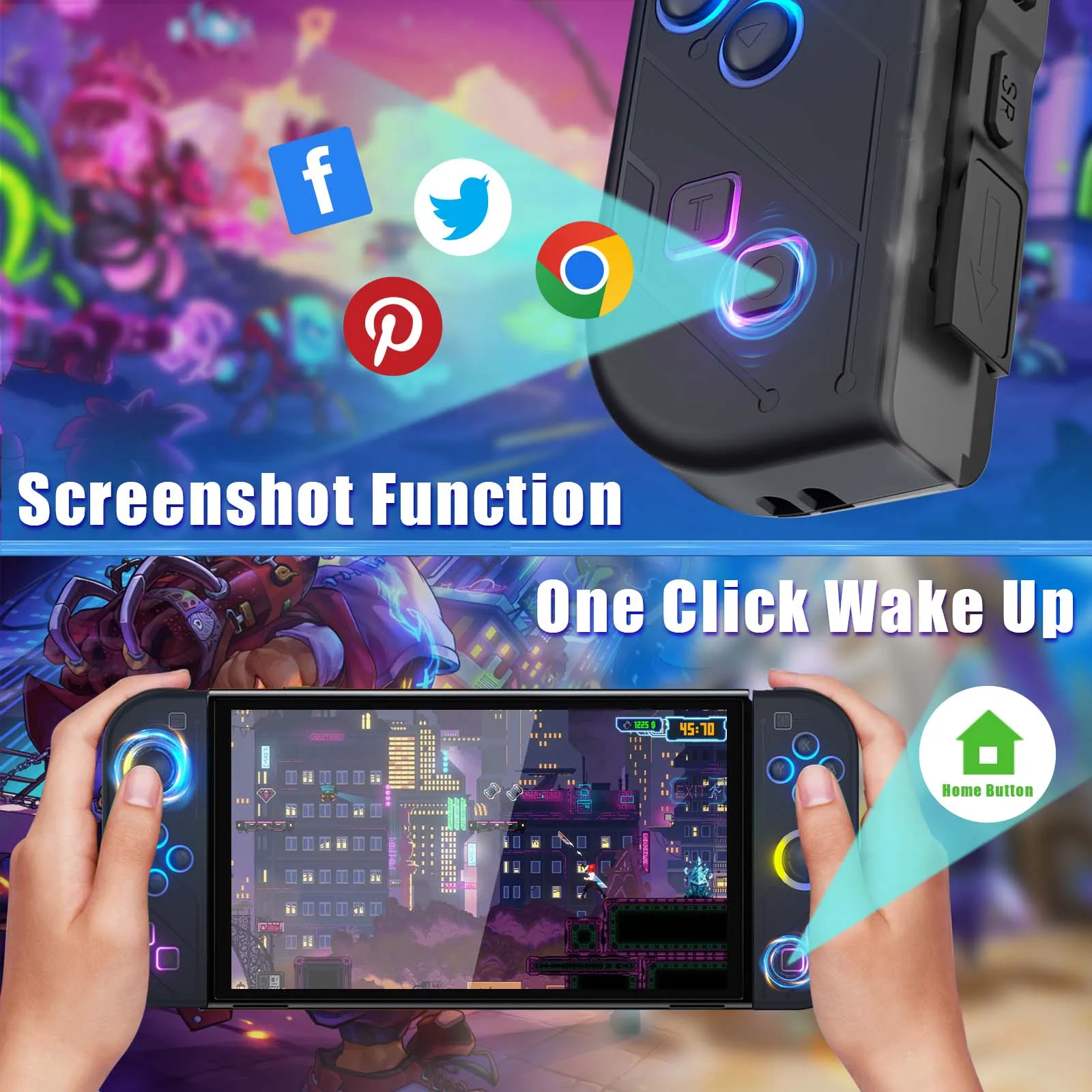 BT 5,2 interruptor Joy controlador L/R RGB LED Joypad Gamepad para Nintendo Switch/Oled/Lite Joystick con vibración Dual despertador de 6 ejes