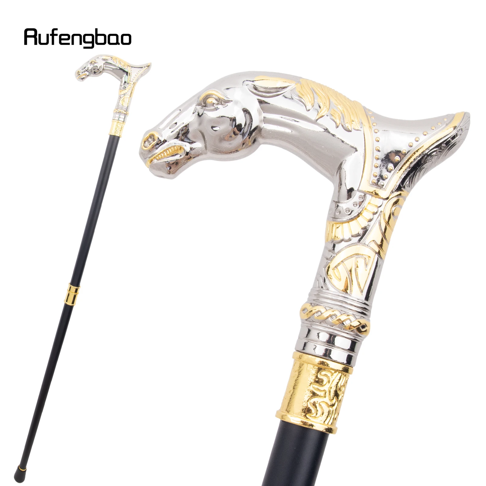 Bastón para caminar con cabeza de caballo blanco dorado, bastón decorativo a la moda para fiesta Vintage, bastón para caminar a la moda, 93cm
