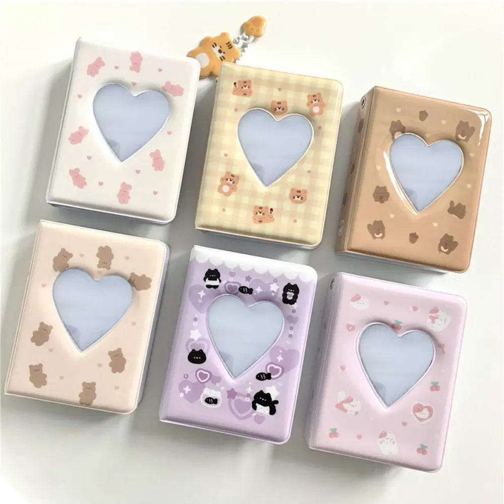 Álbum de fotos de oso bonito, estuche de almacenamiento de imágenes huecas con corazón de amor de 3 pulgadas, carpeta de tarjetas Kpop, soporte para sesión fotográfica de libro de tarjetas de nombre
