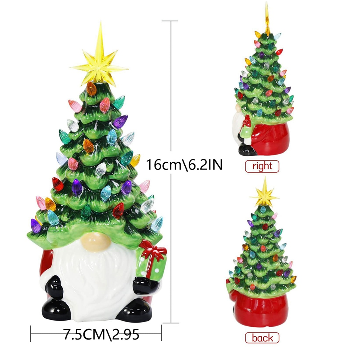 Decorações de Natal - Árvore de Natal de gnomos iluminados de 6,2 polegadas com luzes multicoloridas Pequena mini decoração de férias