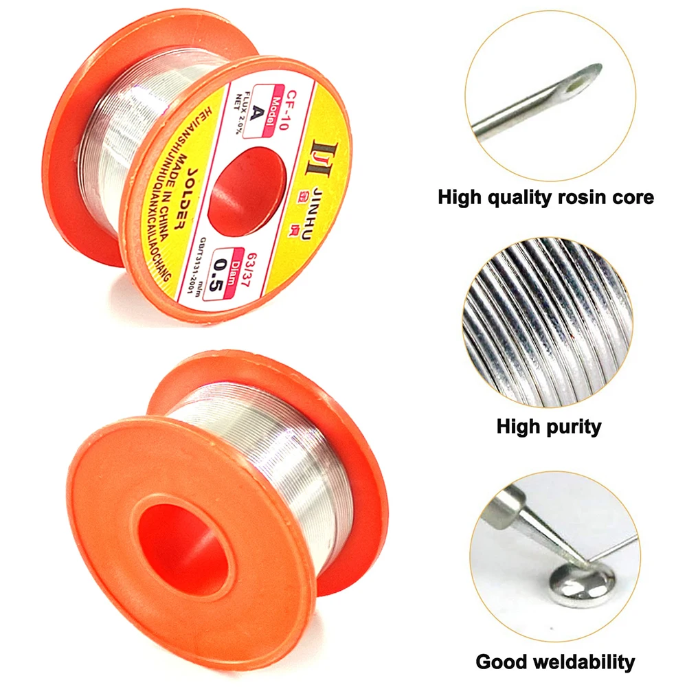 JINHU CF-10 บัดกรีลวดดีบุก 0.5/0.6/0.8/1.0 มม.63/37 ฟลักซ์ 2.0% 45FT Core บัดกรีบัดกรี-ลวดม้วนสําหรับ DIY