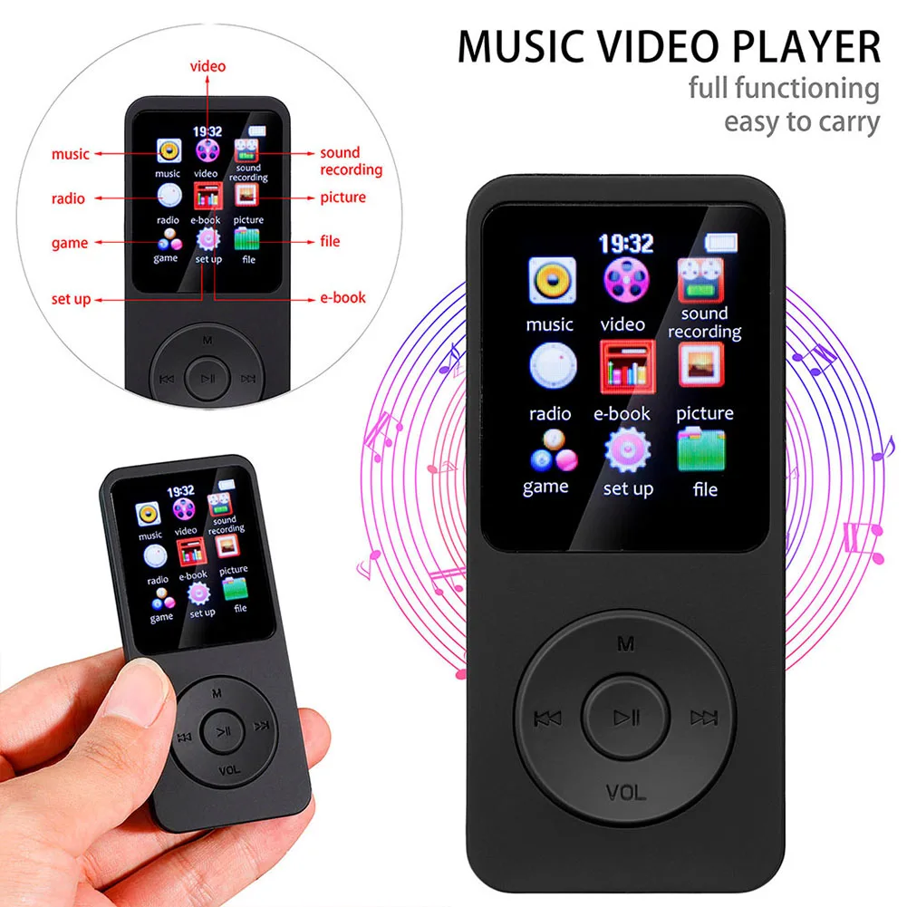 MP3 Player 1.8 in Screen Music Stereo Player Bluetooth-Compatible5.4 Built-in Speaker Support FM Radio E-Book Recording for Kids