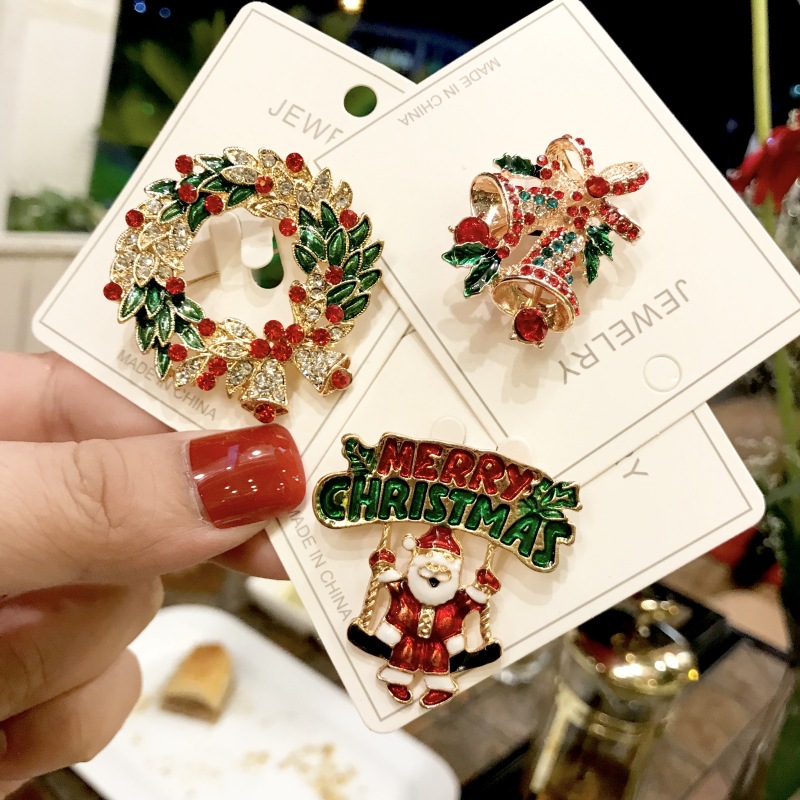 Natal esmalte broche boneco de neve papai noel árvore grinalda pinos de metal moda jóias presente para mulheres feliz natal decoração presentes