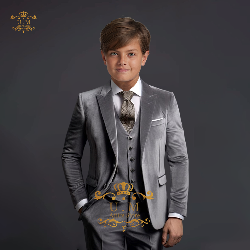 Premium jongens colbert vest broek 3-delig elegante fluwelen set slim fit leeftijd 2-16 aangepaste kleding voor kind smoking bruiloftsfeest