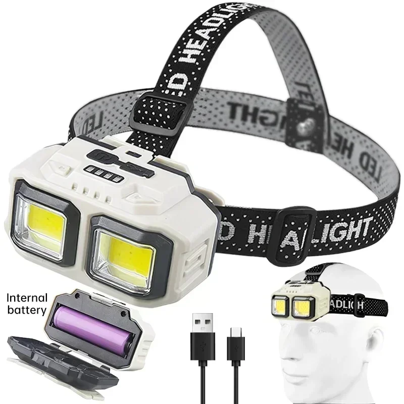 Potente linterna frontal LED de inducción, 4 modos de iluminación, linterna frontal de carga tipo C, impermeable para exteriores, para acampar y pescar