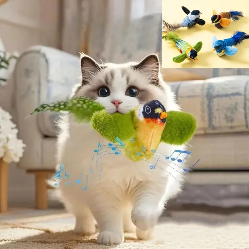 Juguete interactivo de pájaros para interiores, juguete para perseguir gatos, hierba gatera con sonido, juguete para gatos, autilaridad, colgante de pared, pájaros, juguete para gatos