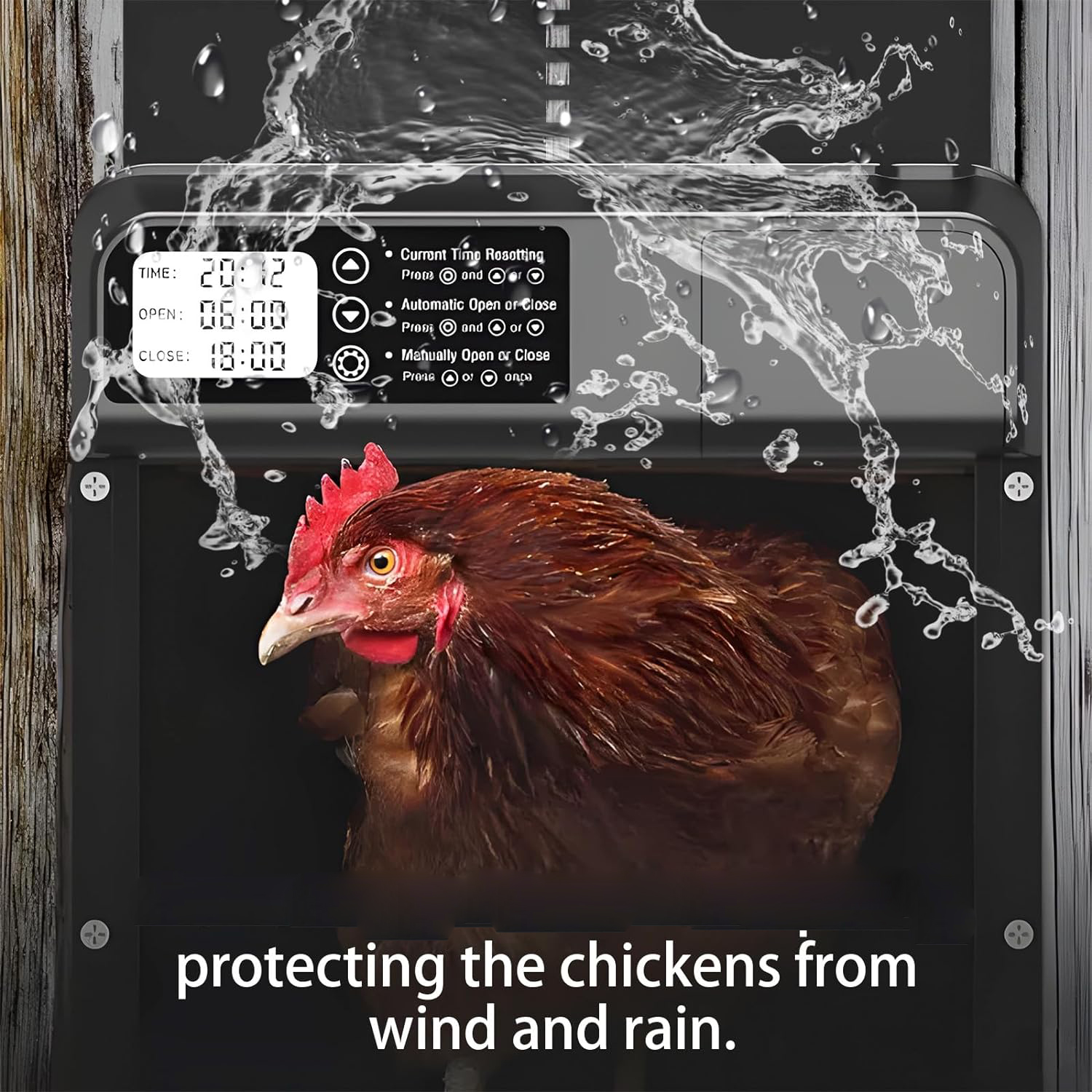 Porta automática de alumínio para galinheiro, equipada com um temporizador de exibição à prova d'água e proteção inteligente anti-pitada