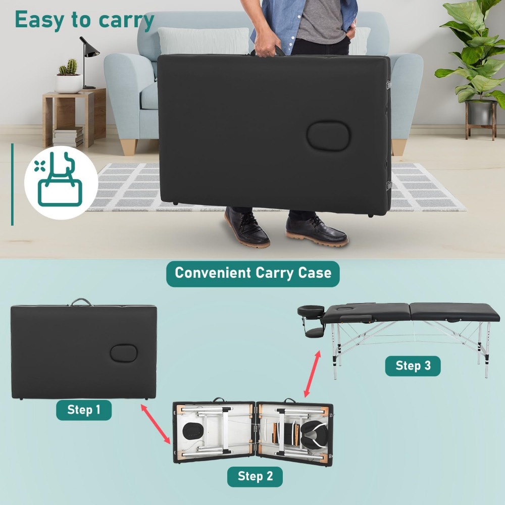 Aluminium Massage Bed Portable Massage Table 24 inche Wide Lash Bed 2 Folding Heigh Adjustable Spa Table  with Non-Woven