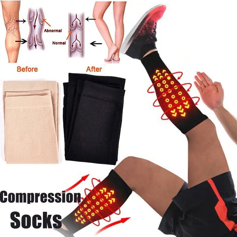 2pcs Varicose Vein Fatigue Relief Leg Warmer Compression Calf Sleeve Sock Long Stocking Elastic Leg Support Leg Shin Sock