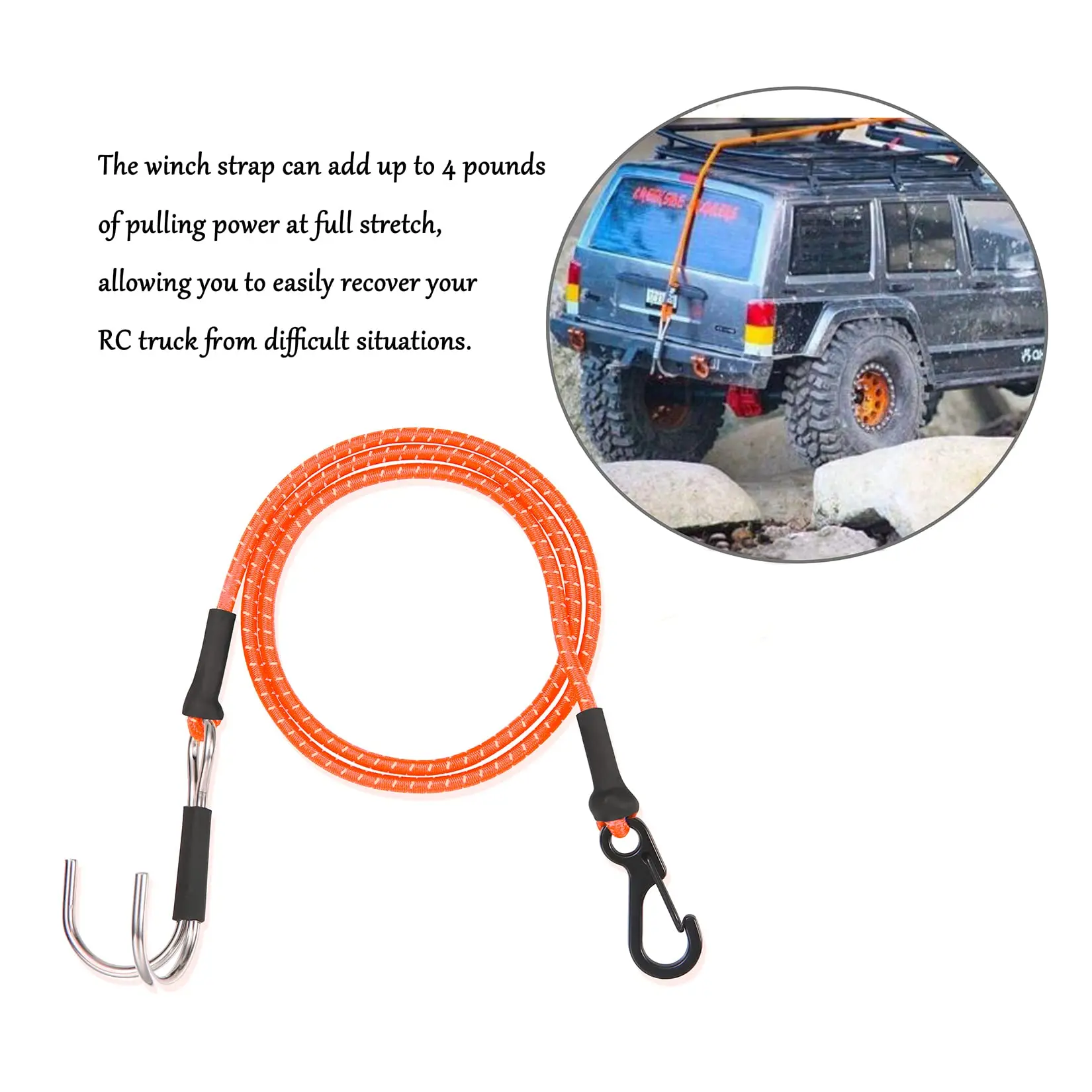 1/10 Kinetic Winch Strap Escape Elastic Rope Rescue Trailer Hook For Axial SCX10 I II III TRX4 Element D90 Extension RC Crawler