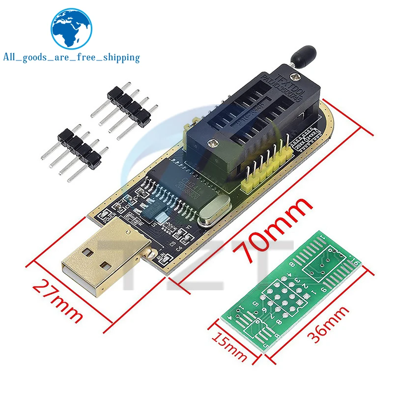 Адаптер программатора CH341A/B + адаптер SOIC8 + зажим SOP8 с кабелем + адаптер 1,8 В CH341A EEPROM Flash BIOS USB-программатор ZIF-адаптер