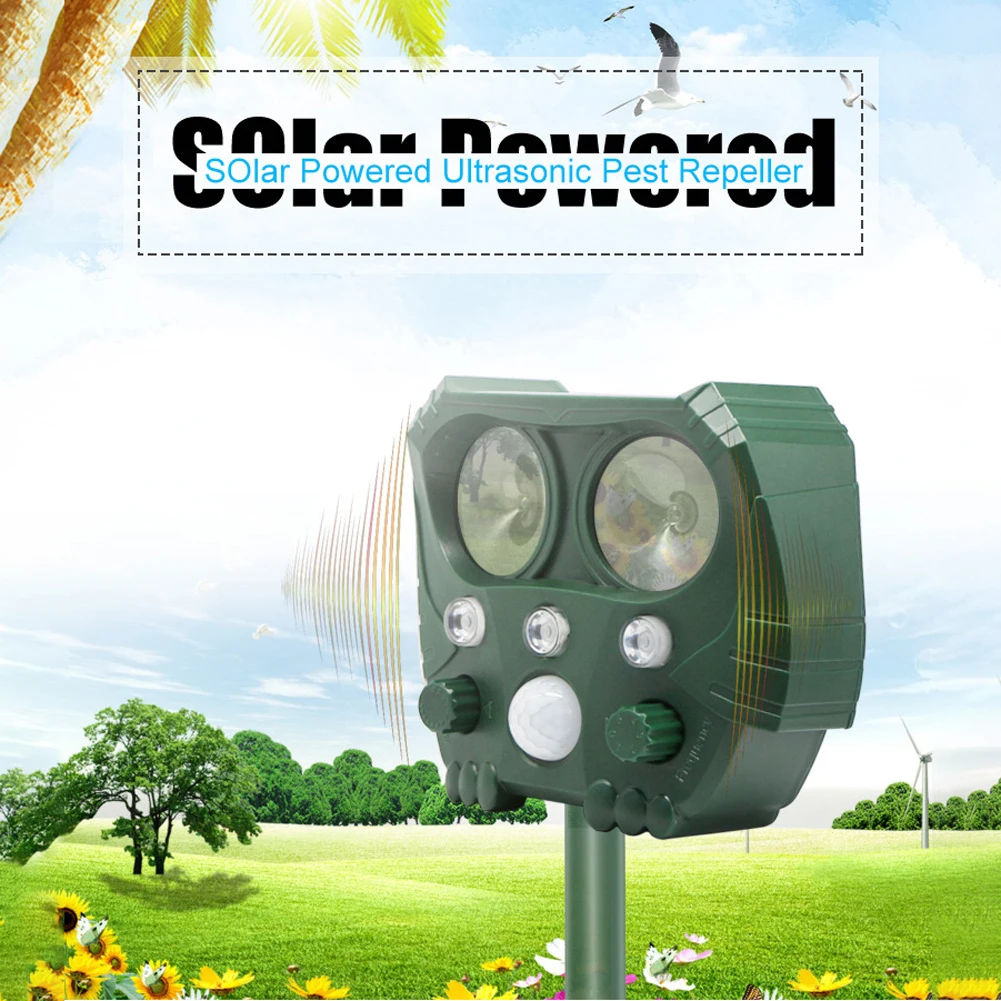 Zonne-energie Animal Repeller Solar Ultrasone Dieren Sonar Repellent Animal Repellent Afschrikmiddel Hond/Kat/Vogel Repeller Schrikken
