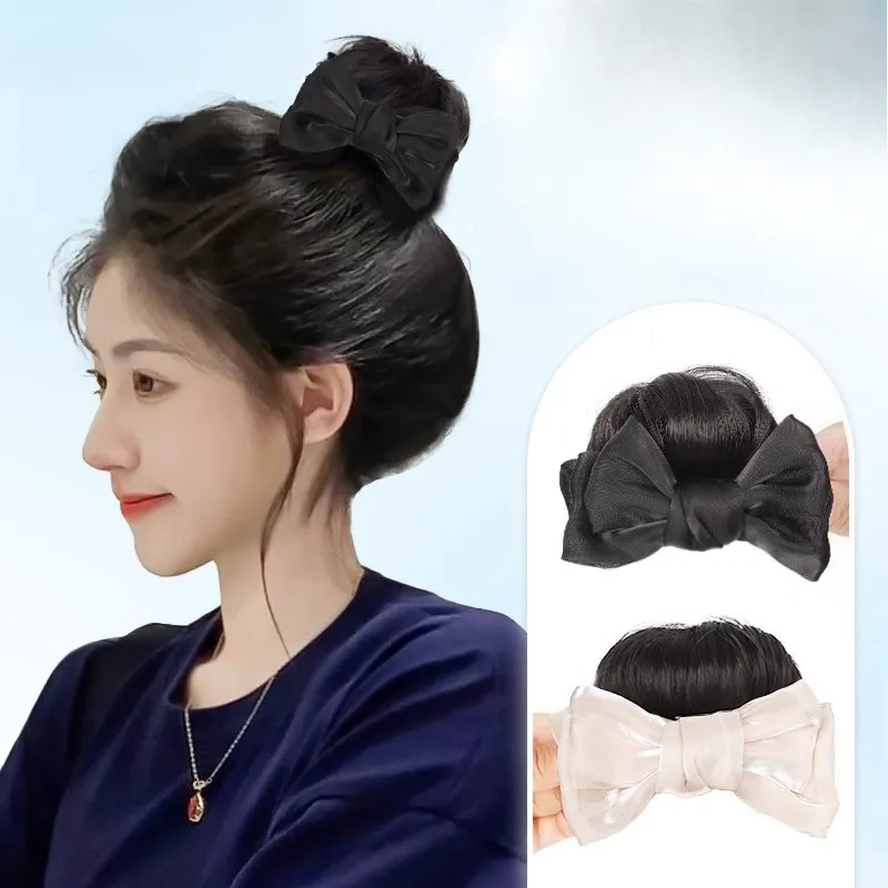Synthetische Chignon Bowknot Ball Kopf Clip Haar Tasche Weibliche Simulation Haar Hohe Schädel Blume Knospe Kopf Perücke Stirnband