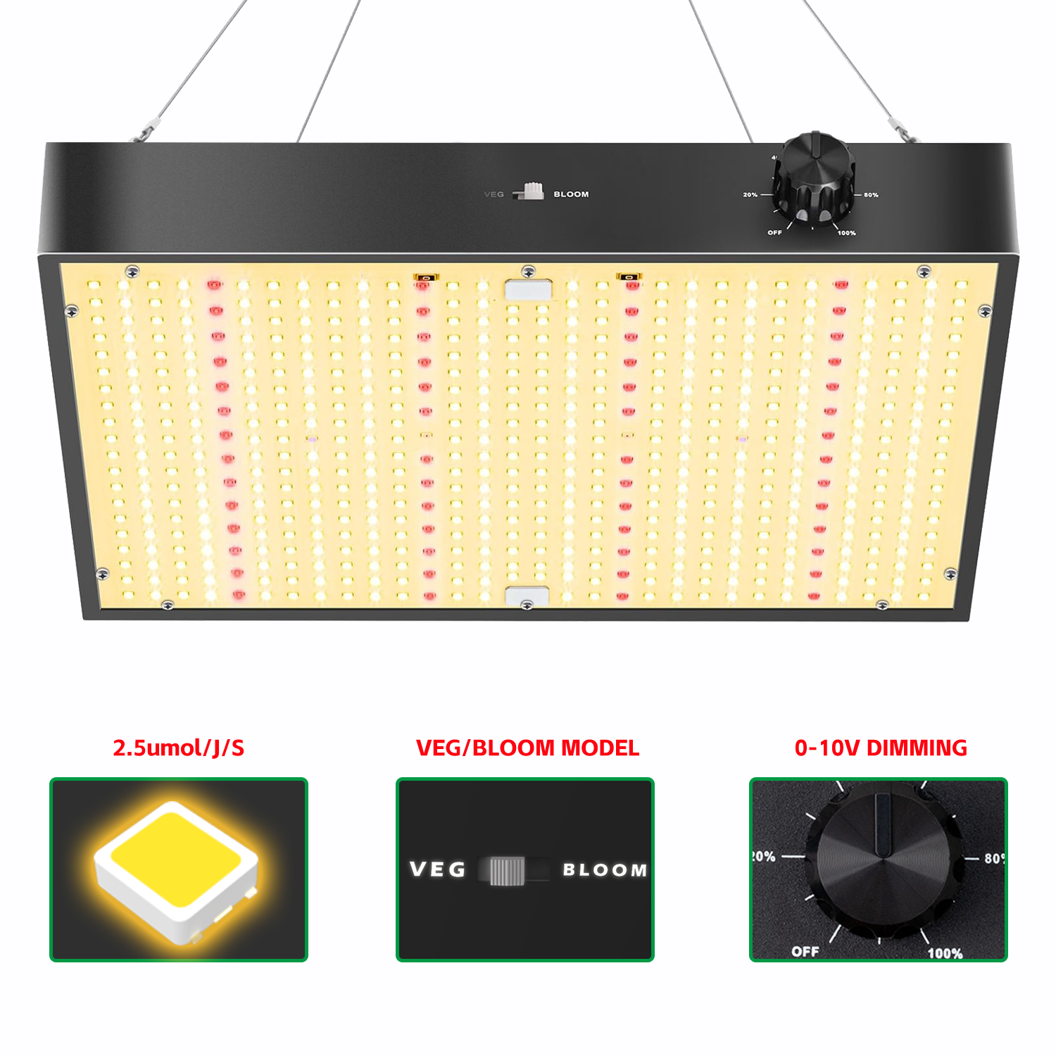 200 W LED-Wachstumslicht, volles Spektrum, dimmbar, Pflanzenlicht, 2,5 μm, Wachstumslampe für Zimmerpflanzen, Blumen