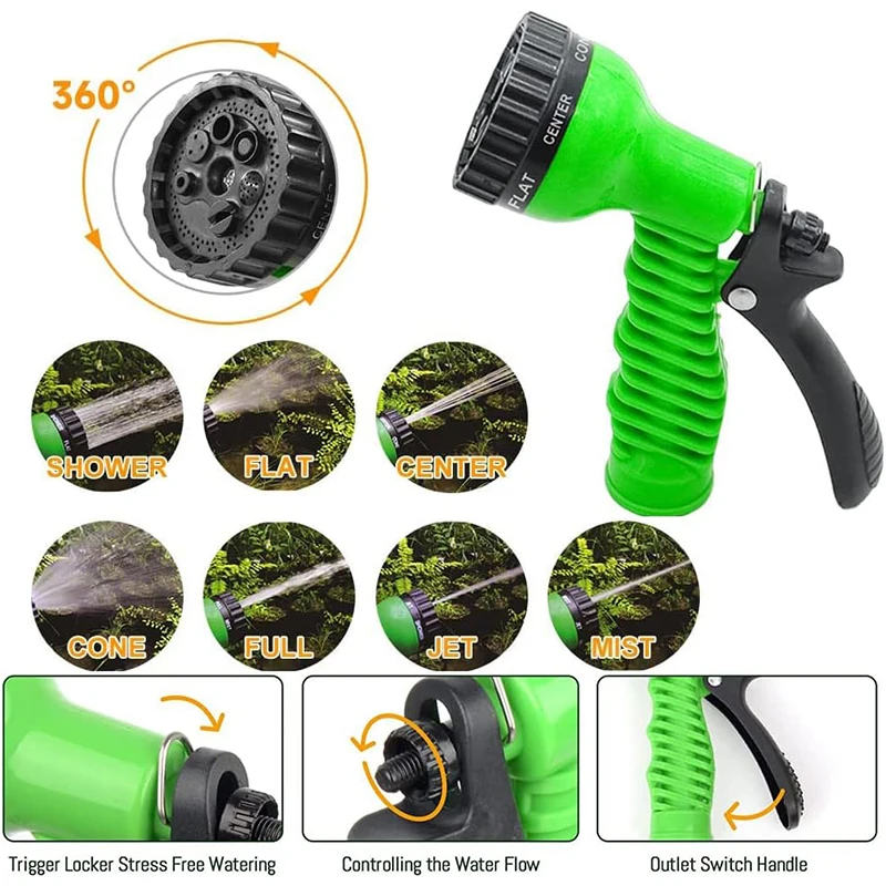 Set di tubi telescopici in plastica per uso domestico con pistola ad acqua per autolavaggio ad alta pressione. Tubo flessibile per doccia da giardino per auto