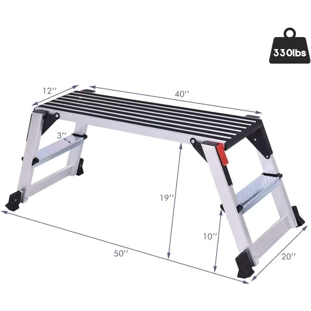 Aluminum Platform Non-Slip Folding Work Bench, Drywall Stool Ladder, 330lbs Capacity for Versatile Use