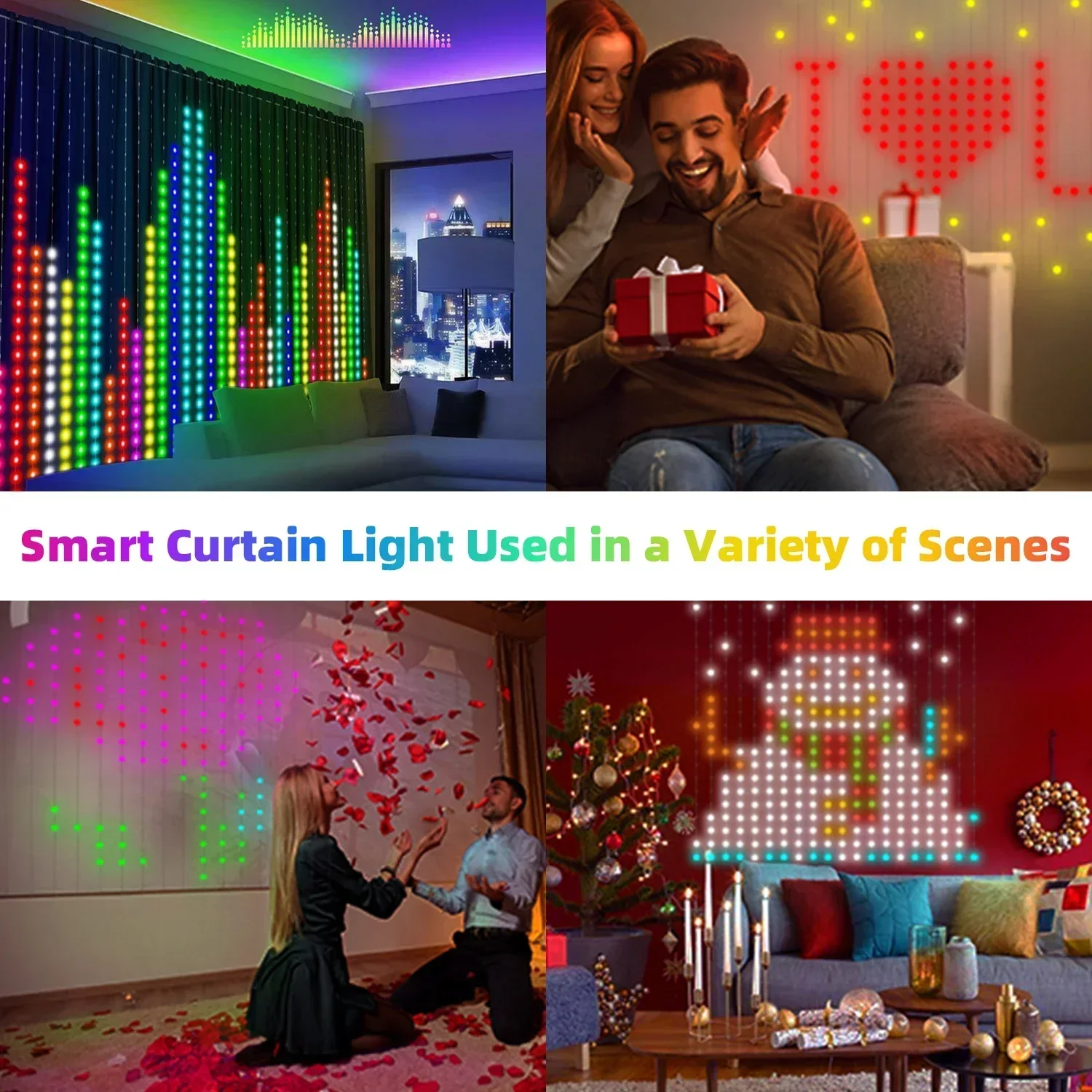 400 LEDs Smart Vorhang Lichter Bluetooth App LED String RGB Lichterkette DIY Musik Ändern Display für Fenster Schlafzimmer Dekoration