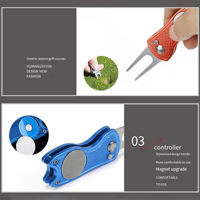 พับกอล์ฟ Divot ซ่อมเครื่องมือลูกกอล์ฟเครื่องมือ PITCH Groove CLEANER อุปกรณ์กอล์ฟใส่ส้อมสีเขียวการฝึกอบรมเอดส์