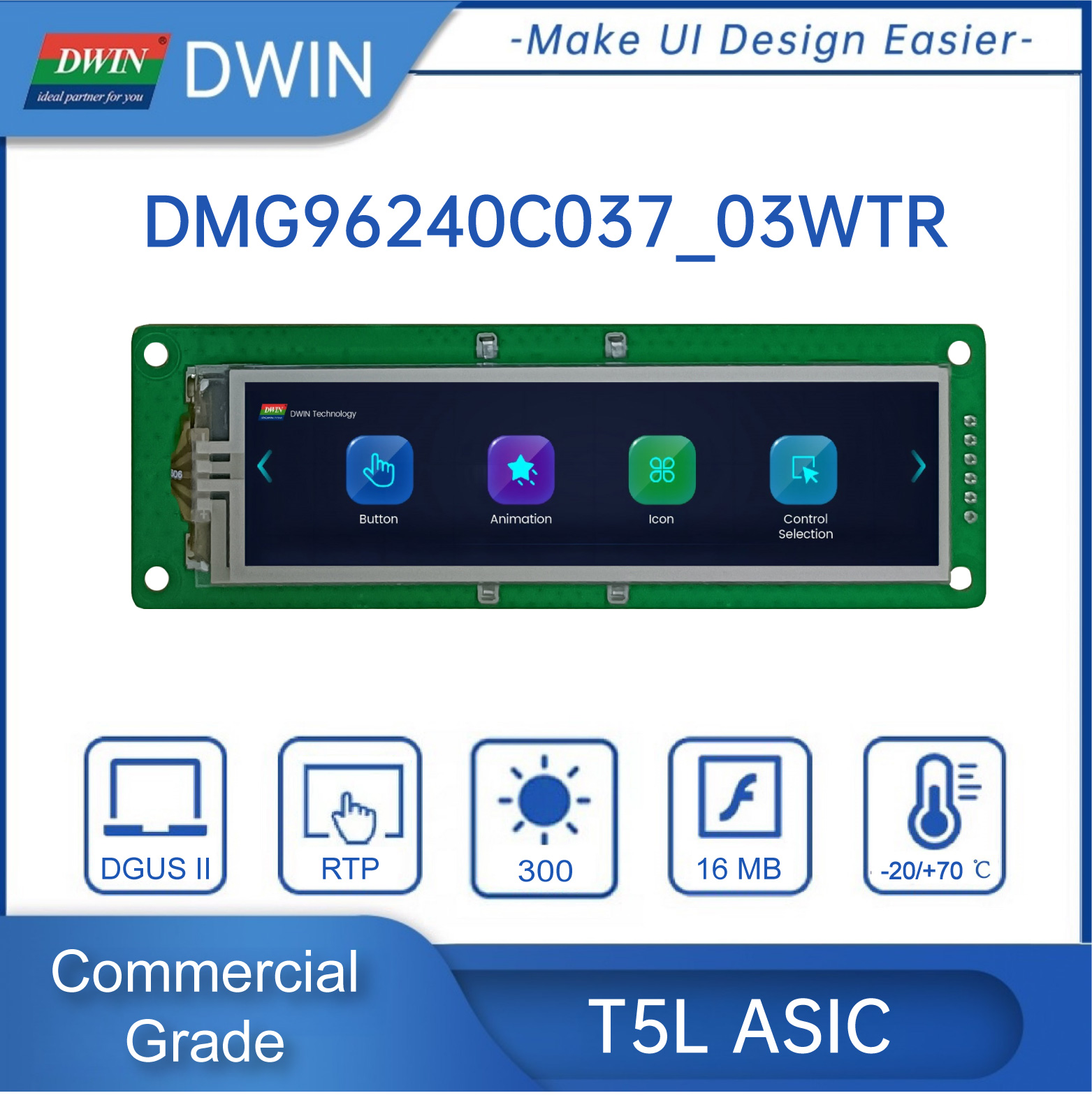 Tft LCDディスプレイ画面、液晶モジュール、色hmi、ips tft、dmg96240c037_03w、240x960ピクセル、16.7m、3.7 "バー
