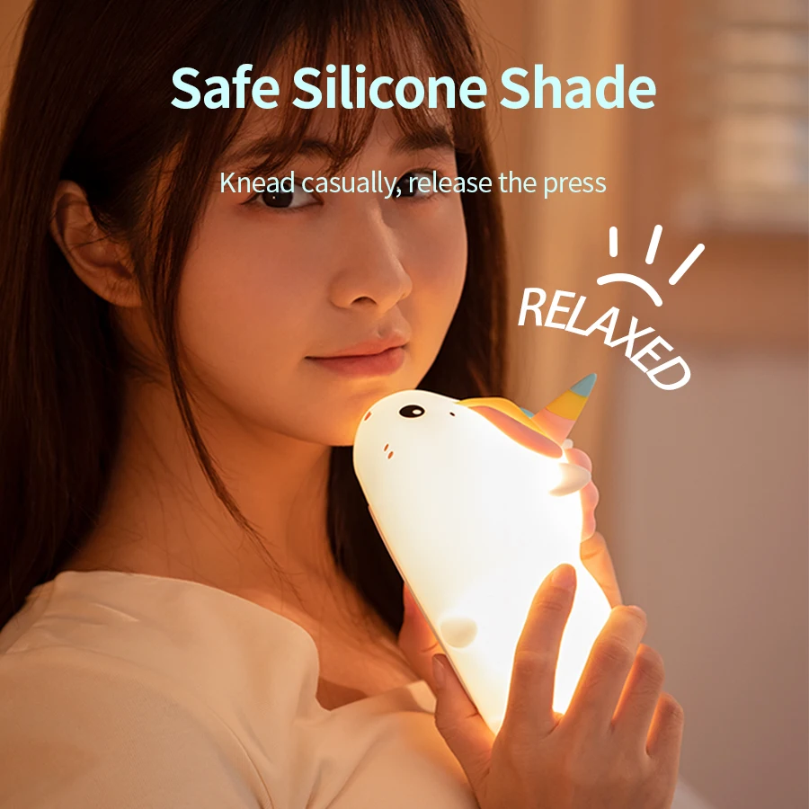Lampe LED licorne Rechargeable en Silicone, lampe de nuit avec télécommande, intensité variable, lumière d'ambiance pour chevet, chambre à coucher, cadeau créatif